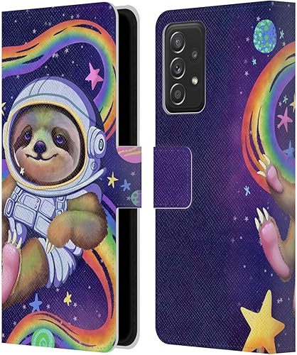 Head Case Designs Officially Licensed Carla Morrow Sloth Wearing A Space Suit Rainbow Animals Leather Book Wallet Case Cover Compatible with Samsung