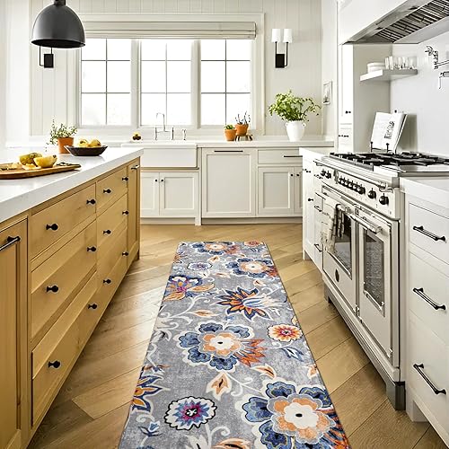Miniatura 2 de Lahome Alfombra de pasillo floral lavable antideslizante de 2 x 6 pulgadas, ligera, suave, con estampado de cachemira gris, alfombra de interior