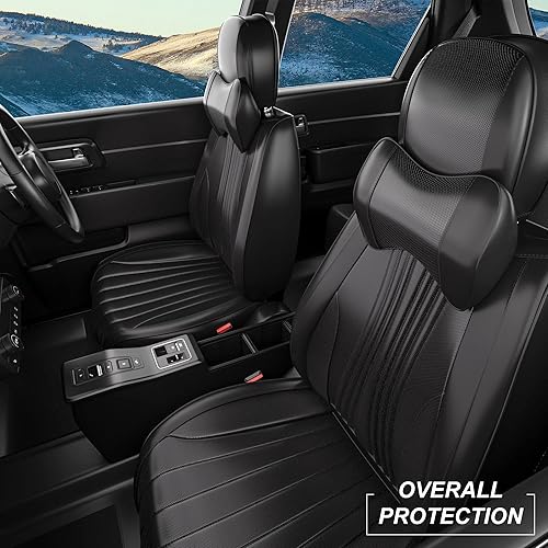 Miniatura 3 de FEELON 2 fundas de asiento delantero de automóvil, impermeables, de piel de napa con reposacabezas, ajuste interior universal para sedanes, SUV,