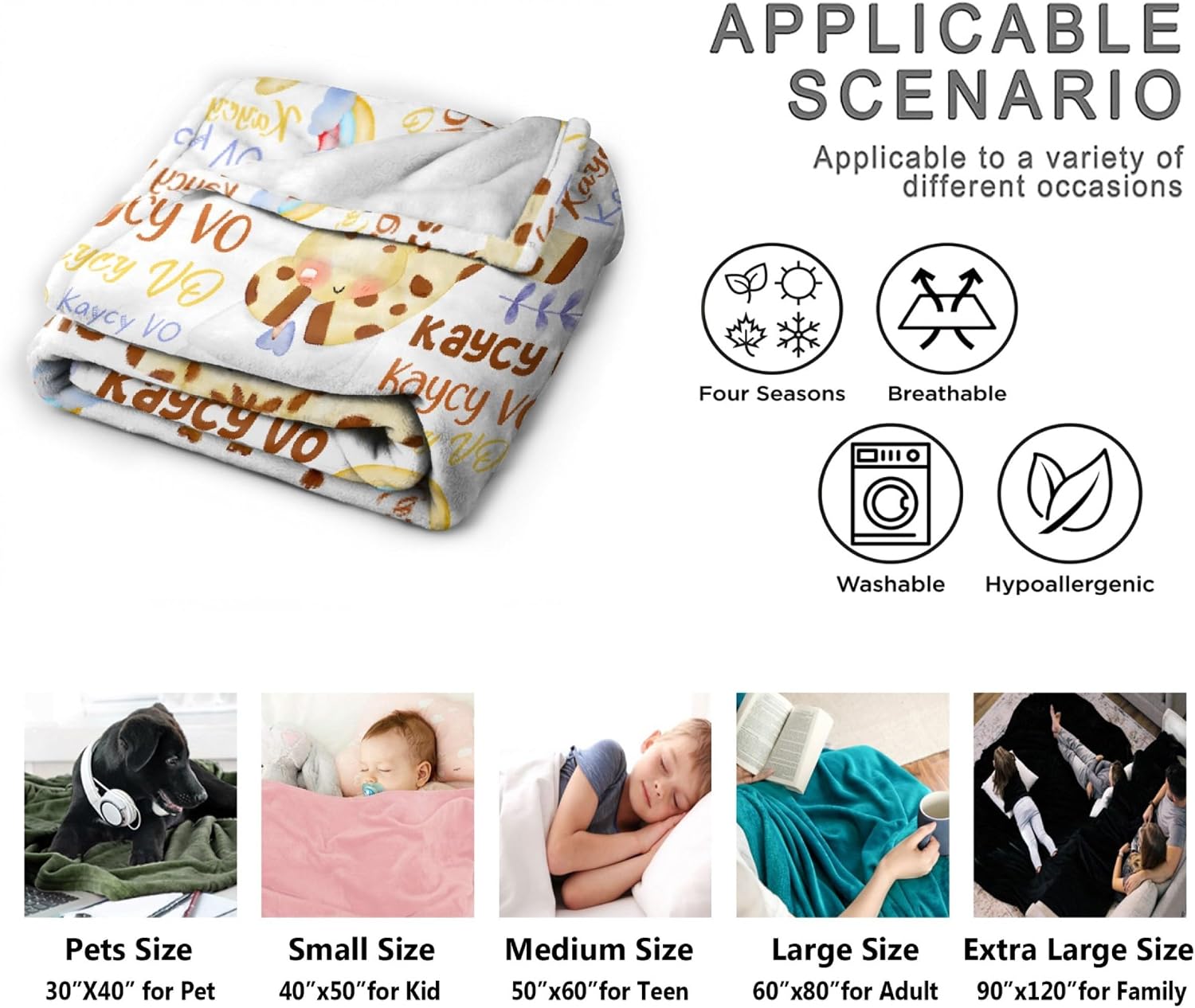 Maitreya Custom Giraffe Baby Blanket,Personalized Giraffe Baby Blanket,Custom Baby Blankets with Name for Kids,Customized Name Blanket for Toddlers Kids Nursery Stroller Crib Decor,40"x50"-Throw Size