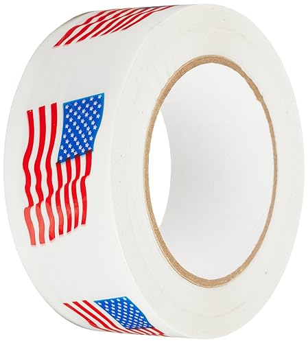 Miniatura 6 de 3M - 150SP-3 371 Cinta de sellado de cartón blanca impresa - 2 pulgadas x 55 yardas. Rollo de cinta adhesiva con letras rojas y azules "Made in