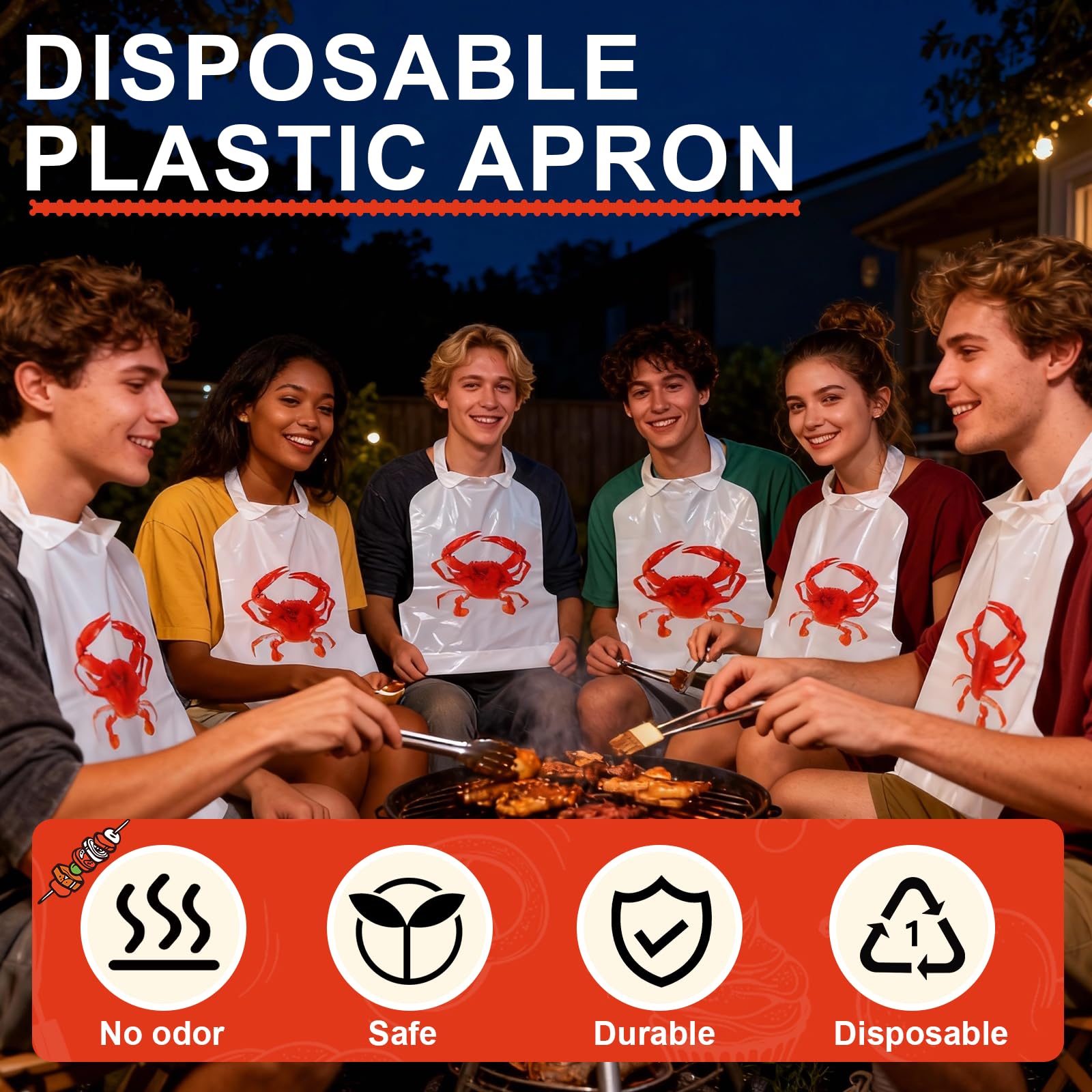 Lot de 100 bavoirs jetables en forme de crabe – 43,2 cm de large pour adultes, bavoirs imperméables pour homard et écrevisses pour fêtes de crustacés, barbecue, restaurant