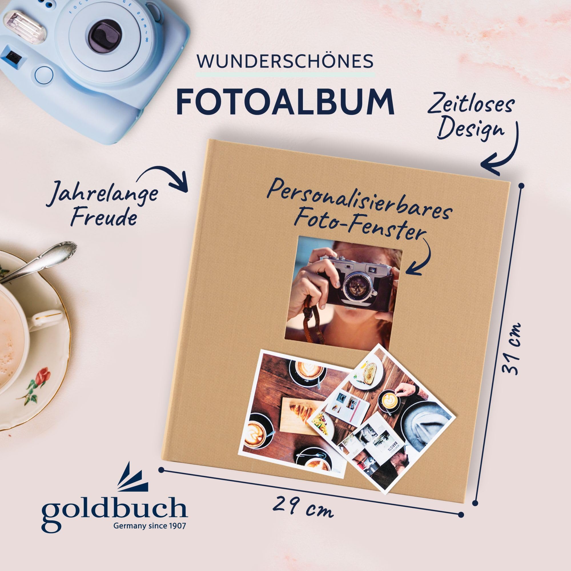 Goldbuch álbum de Fotos, Trend, 25 x 25 cm, 60 páginas con pergamino, Arena, 30x31 cm