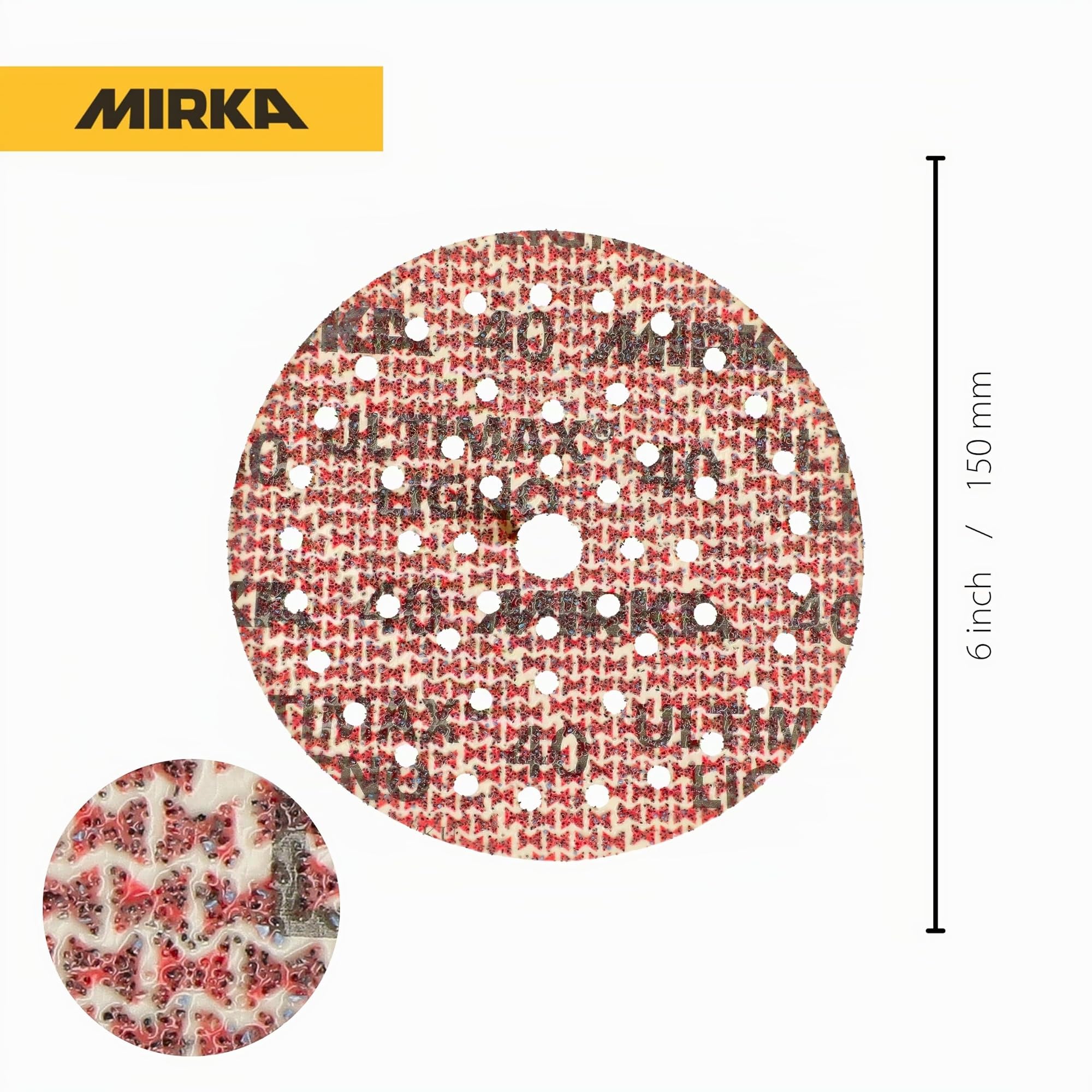 Mirka Schleifscheiben Ultimax Ligno Ø 150 mm Klett Multifit Korn 40 | Multi-Lochung für optimale Staubabsaugung ideal zum Schleifen von Holzoberflächen hohe Schleifleistung langlebig
