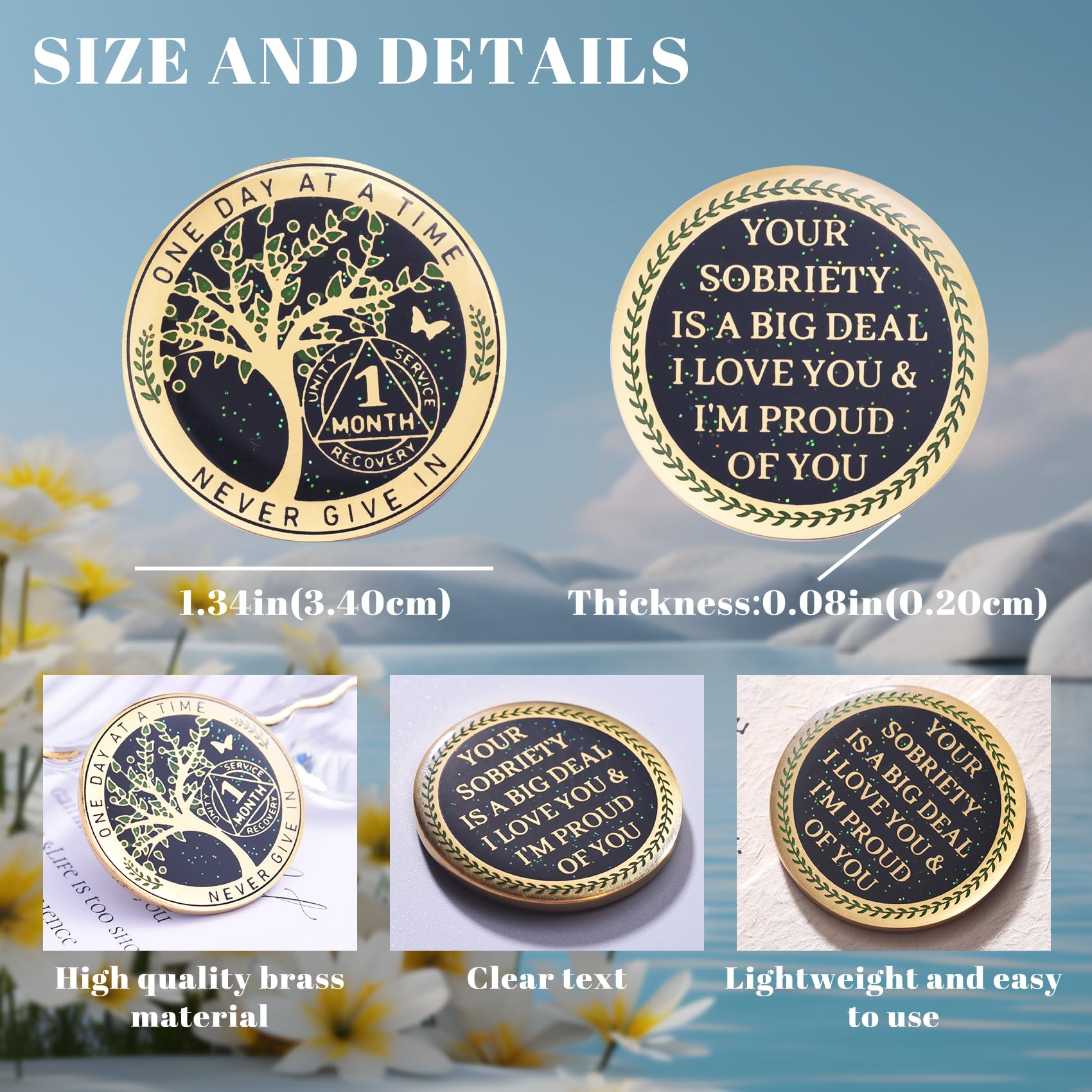 Pièce de monnaie de sobriété d'un mois - Jetons AA et médaillons - Arbre de vie - Jeton de 30 jours - Cadeau d'anniversaire de sobriété pour homme et femme - Cadeaux alcooliques anonymes