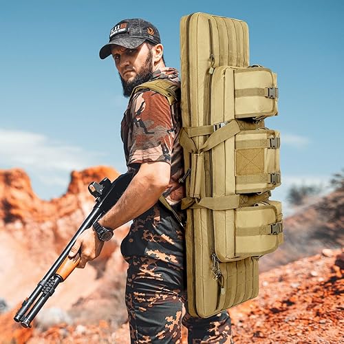 Miniatura 7 de DULCE DOM Bolsa suave doble para rifle, almacenamiento y transporte para armas, mochila táctica portátil con Molle para campo de tiro, caza al aire