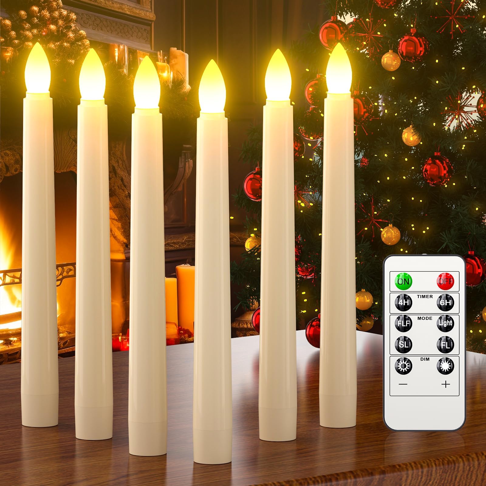 PChero Flameless Candles with Remote Timer, 7.9" Ivory Battery Operated LED Taper Dripless Floating Flickering Candles for Wedding Halloween Thanksgiving Christmas Themed Party Valentines Decorations