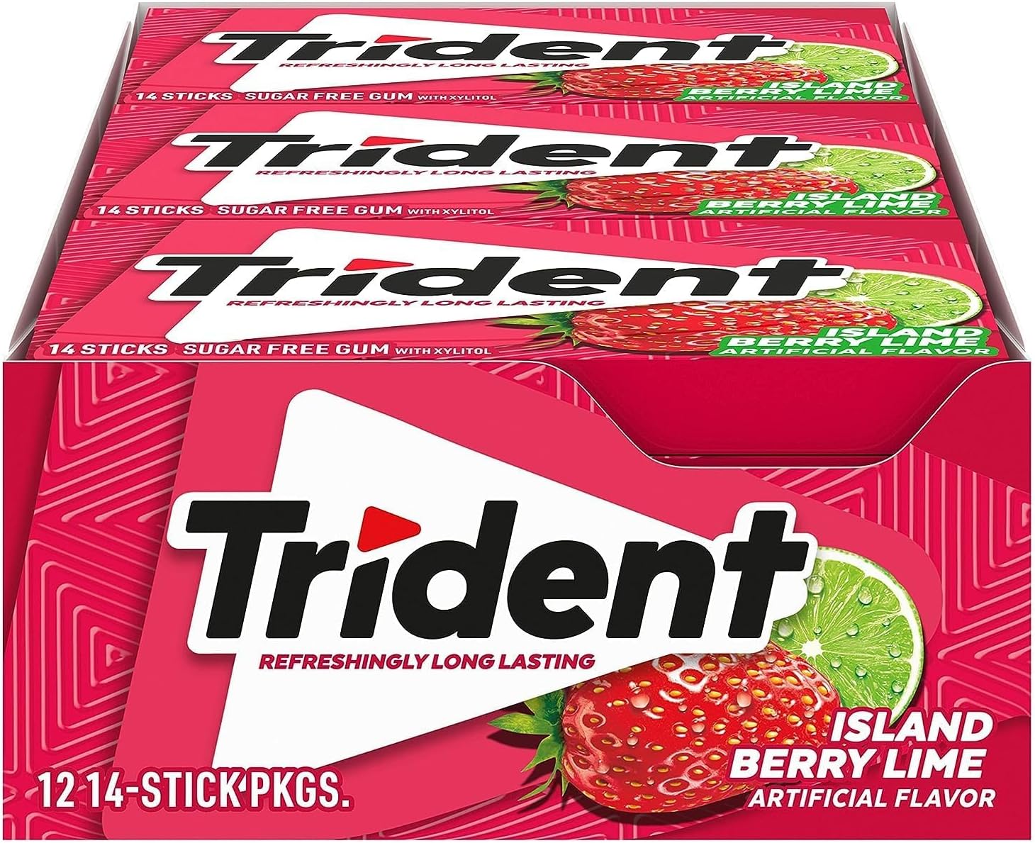 Tridents Sugar Free Gum, Island Berry Lime Flavour, 12 Packs of 14 Sticks (From USA)