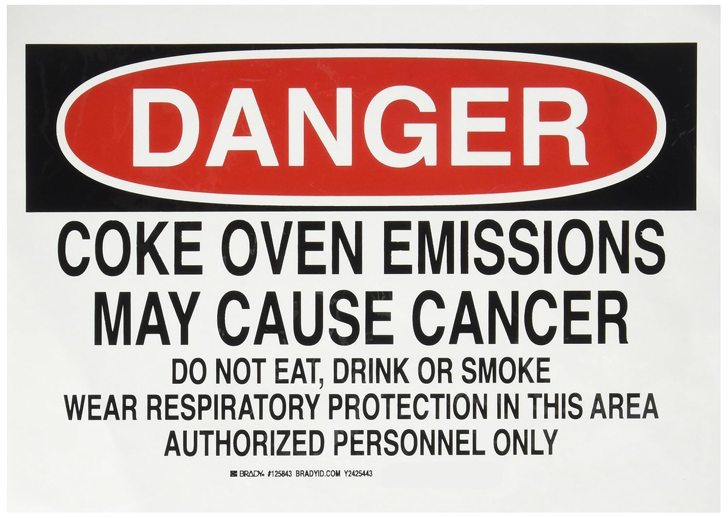 Brady 125843 Chemical Hazard Sign, Legend "Coke Oven Emissions May