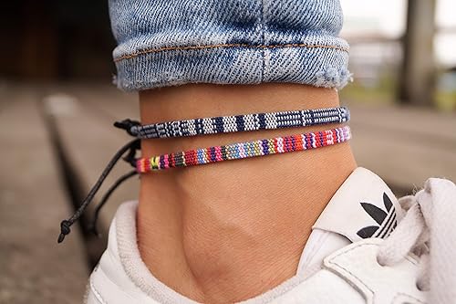 Miniatura 2 de 2x Boho Surfer Anklet Unisex - Ethno Ankle Bracelet Set of 2 Women & Men - Handmade Beach Jewelry & Festival Accessories - Waterproof & Adjustable -