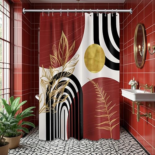 Miniatura 93 de Cortina de ducha moderna de mediados de siglo en blanco y negro, cortinas de ducha para hombre, juego de decoración de baño para hombres, patrón