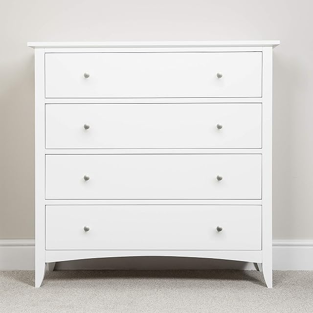 Edward Hopper White 4 Drawer Chest with dovetail joints and metal runners. FULLY ASSEMBLED quality chest of drawers