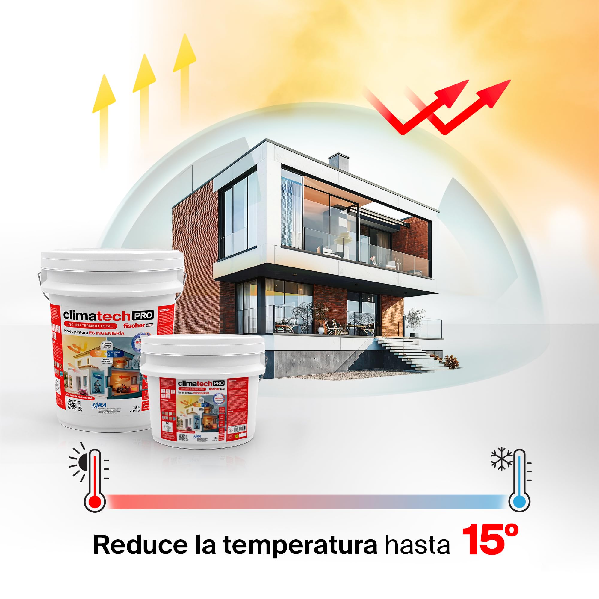 fischer - Climatech Pro - Escudo Térmico Total, Aislante Térmico Reflexivo Exterior e Interior para Pared, Techo, Tejado, Fachada o Habitación (18 L)