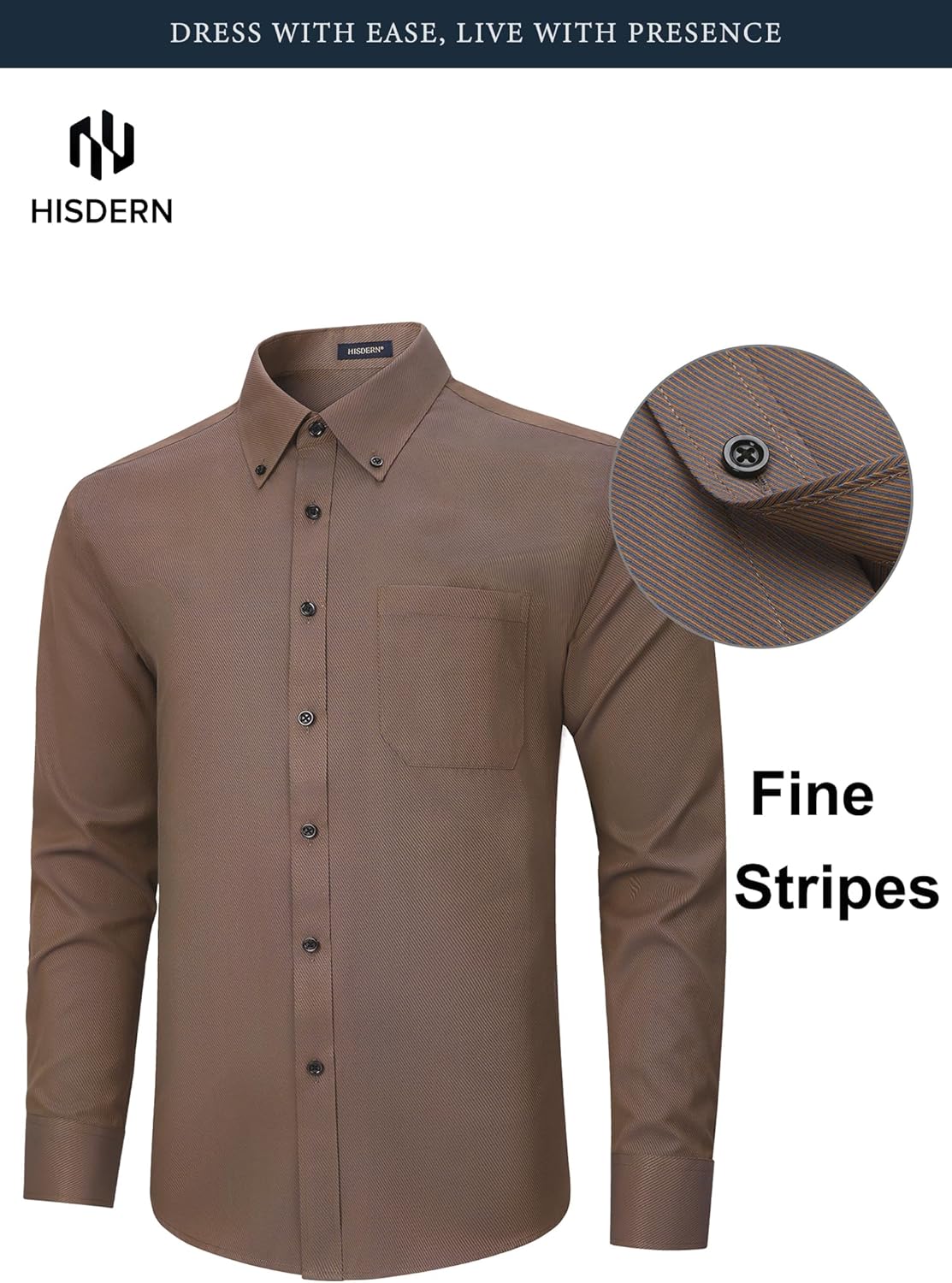 HISDERN 515 Mens Dress Shirts Long Sleeve Wrinkle Free Formal Shirt Stripe Business Casual Button Down Shirts - Image 6