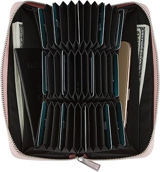Women 36 Slots RFID Blocking Card Holder Large Long Leather Zipper Organizer Accordion Wallet,Pink