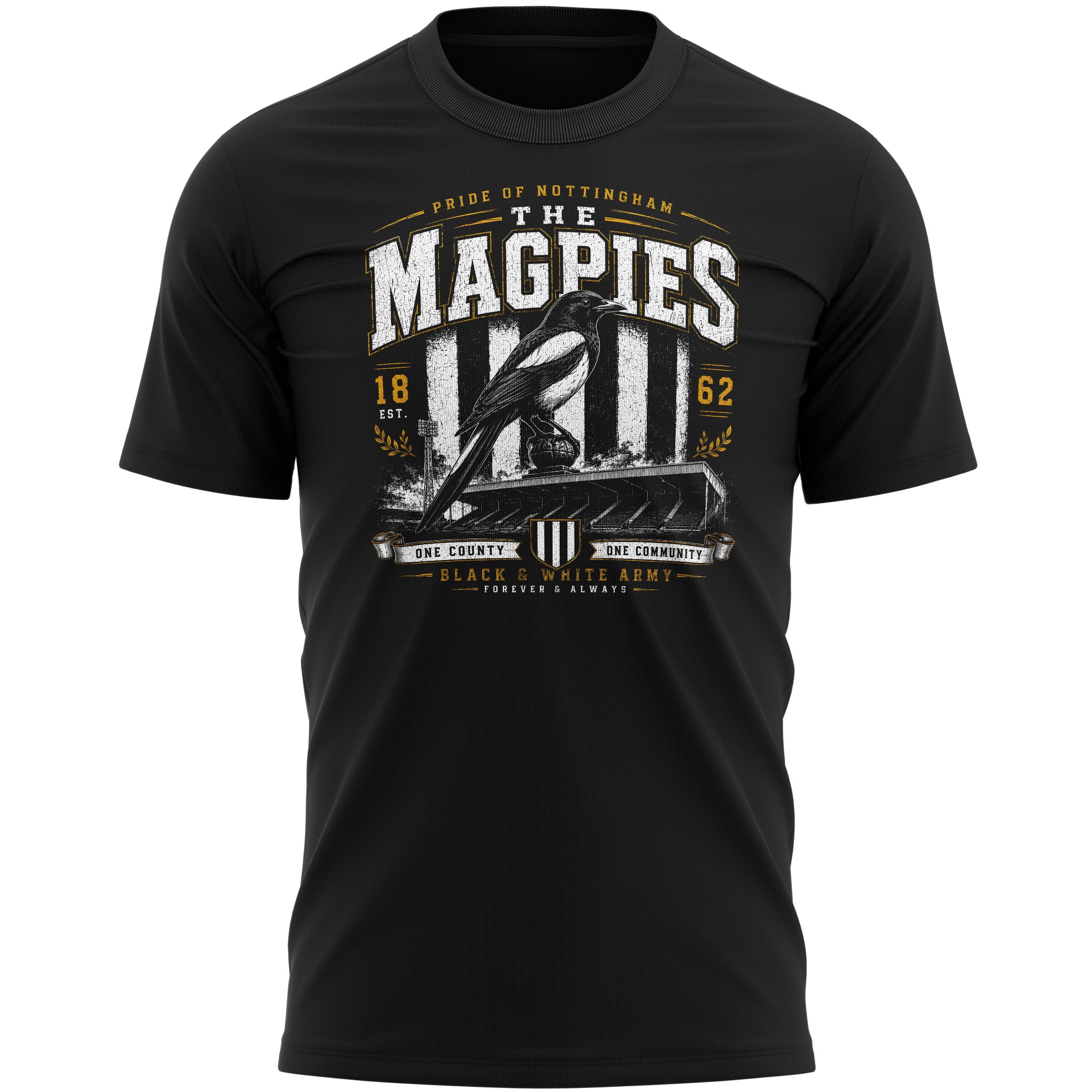 The Magpies Mens Supporter T Shirt - Nottingham Notts Black White Army Football Tshirt Tee Fans Supporters Promo Top, S, Black