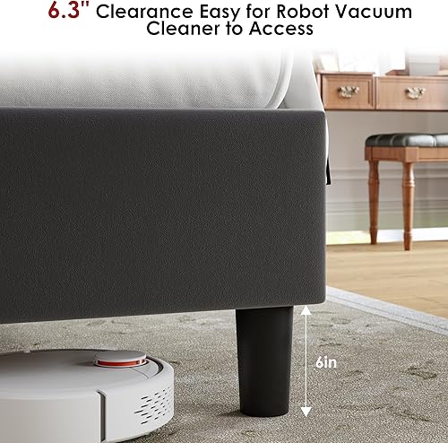 Miniatura 7 de Marco de cama tapizado tamaño completo con cabecera alta, marco de cama plataforma de terciopelo con respaldo alado con botones profundos Gris