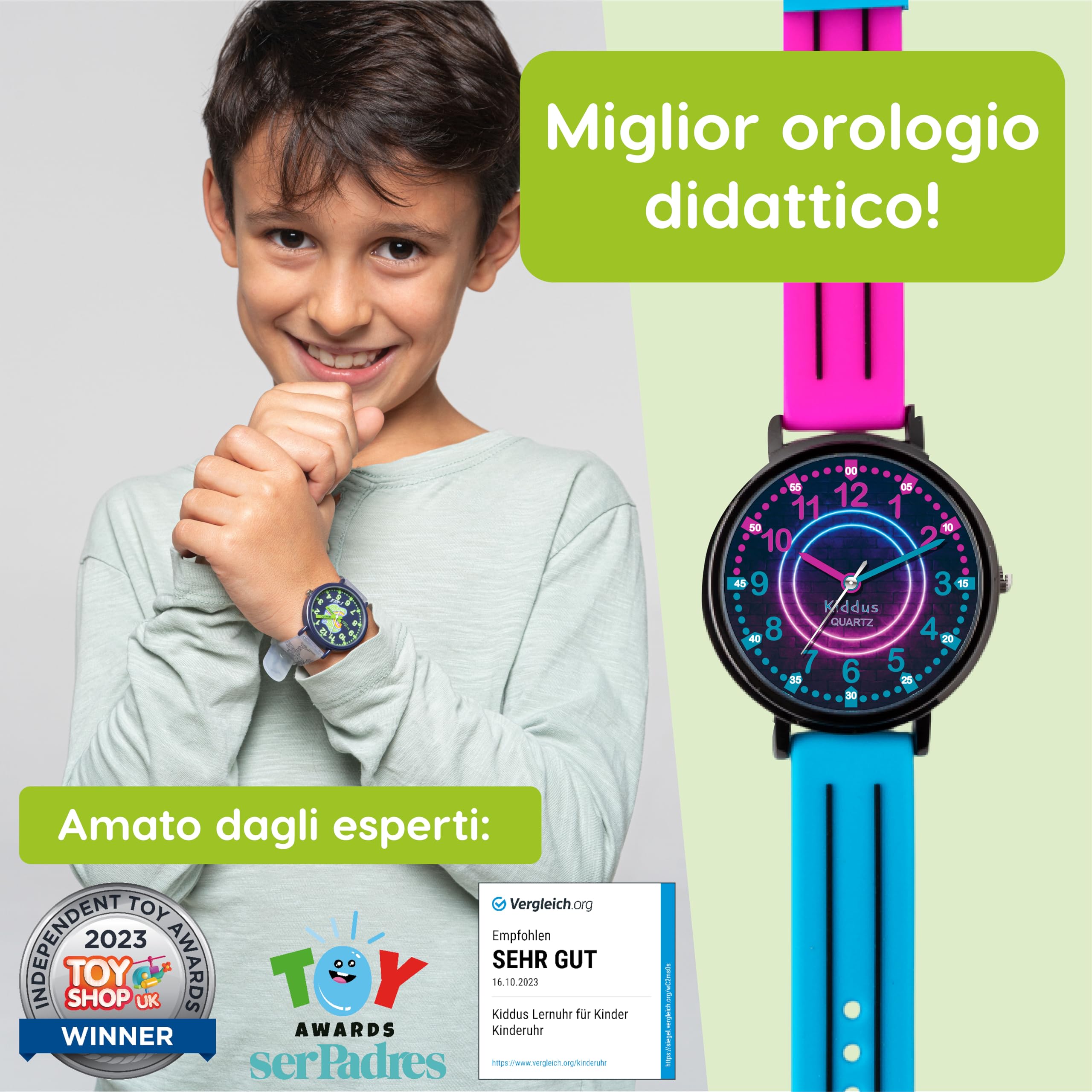 Kiddus Orologio Educativo per Bambini, Orologio da polso Analogico per Bambino e Bambina a partire da 5 Anni, Resistente all'acqua 5ATM, Primo Orologio per l'Infanzia, Regalo Bimbo Apprendimento