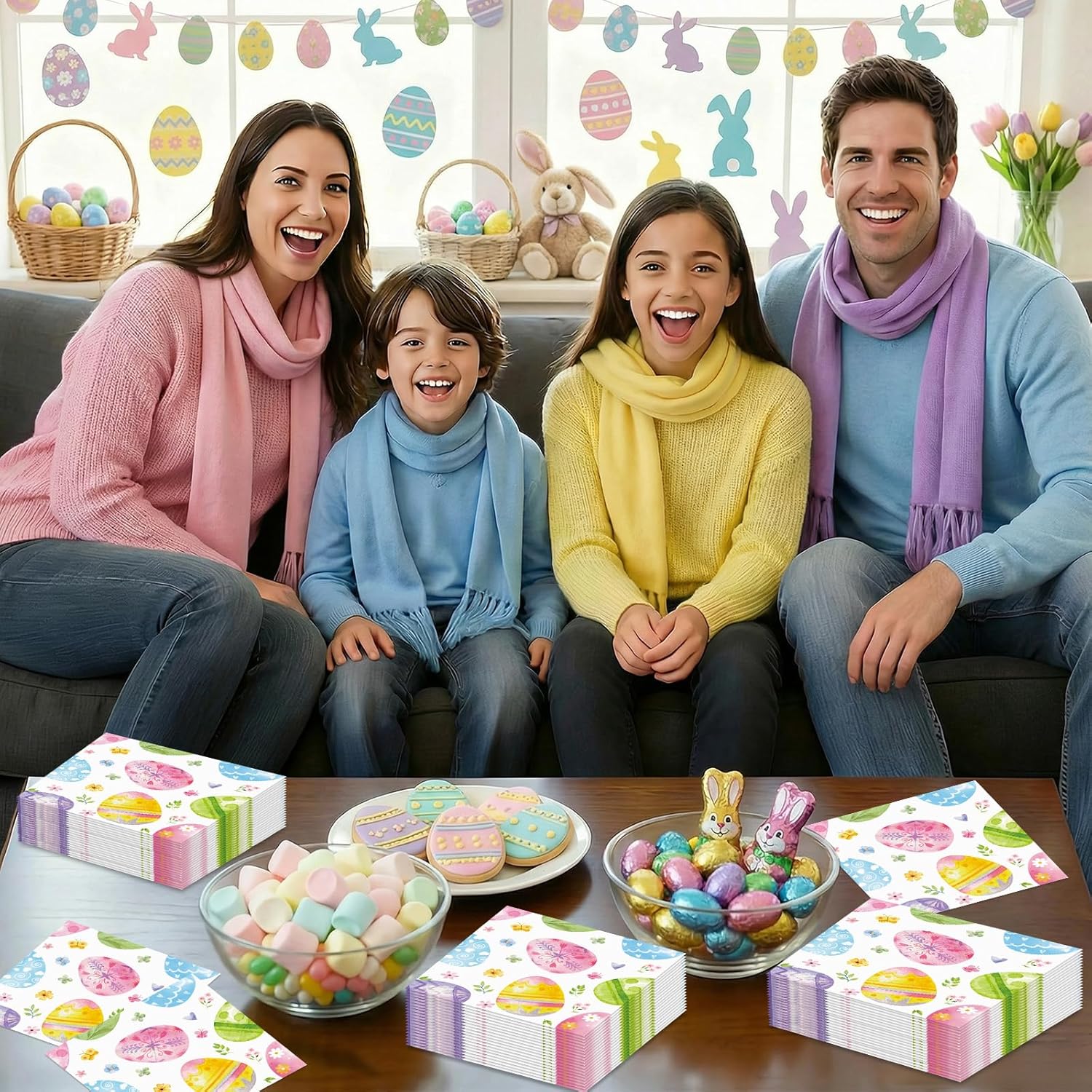 40 Pcs Easter Napkins Set - 13 Inch Watercolor Spring Easter Cocktail Dinner Napkins Bulk, 3-Ply Colorful Eggs Floral Paper Hand Towels for Happy Easter Party Supplies Holiday Table Decorations Favors
