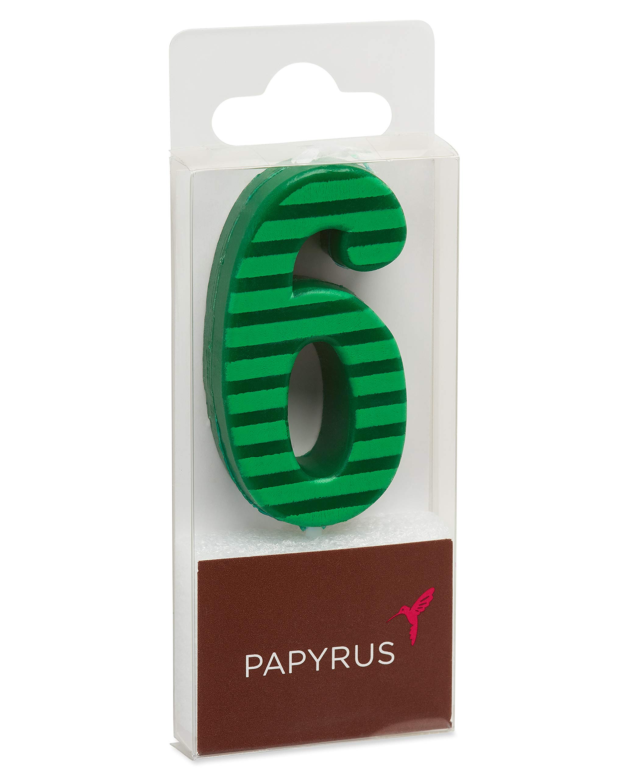 Papyrus Number 6 Birthday Candle, Green Stripes (1-Count)