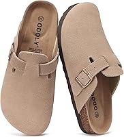 ODOLY Genuine Suede Clogs for Women & Men - Soft Cork Footbed, Arch Support Leather Mules, Anti-Skid Comfort Shoes