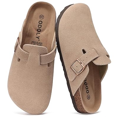 Genuine Suede Clogs for Women Men Soft Cork Footbed Leather Mules Comfort Potato Shoes with Arch Support