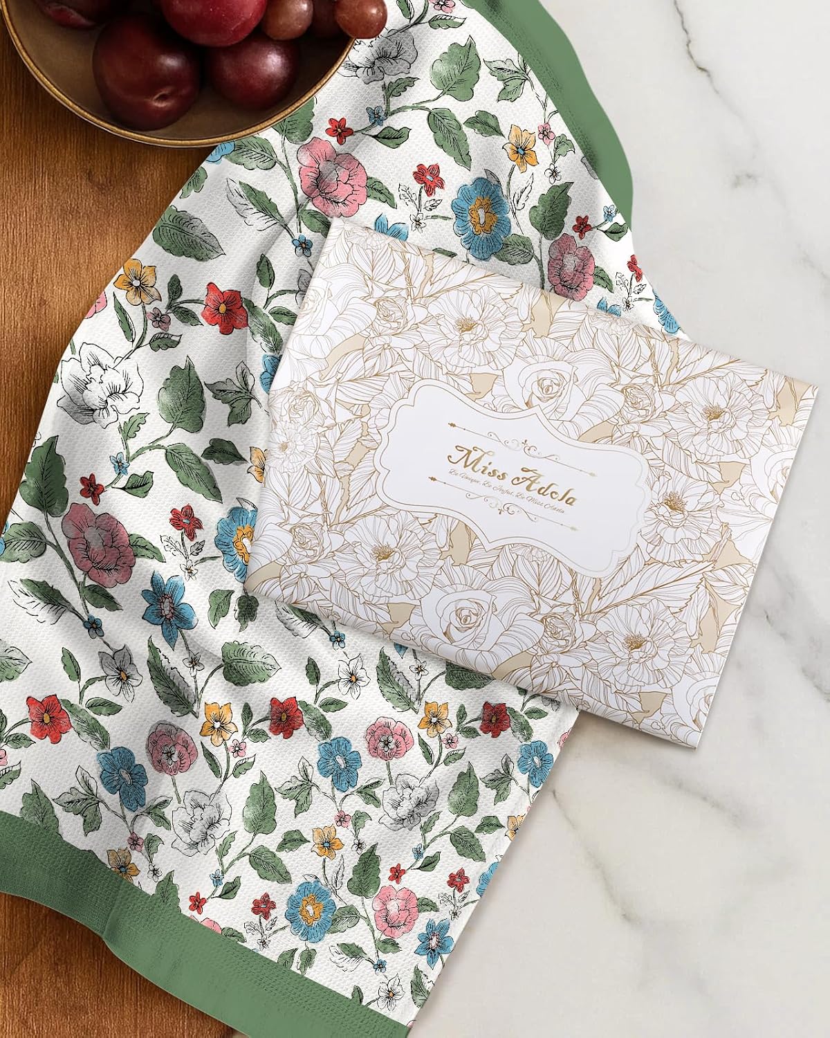 Waffle Cotton Kitchen Towels Set of 2-16x26 Inch Waffle Weave Dish Cloths with Hanging Loop Absorbent Reusable Hand Tea Towels Cute Design Home Decorative Housewarming, Leaf Flower - Image 6