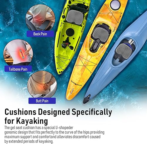 Miniatura 18 de Cojín de asiento de kayak, asiento de kayak de gel grueso antideslizante impermeable, almohadilla de goma portátil para remo de canoa para estadio