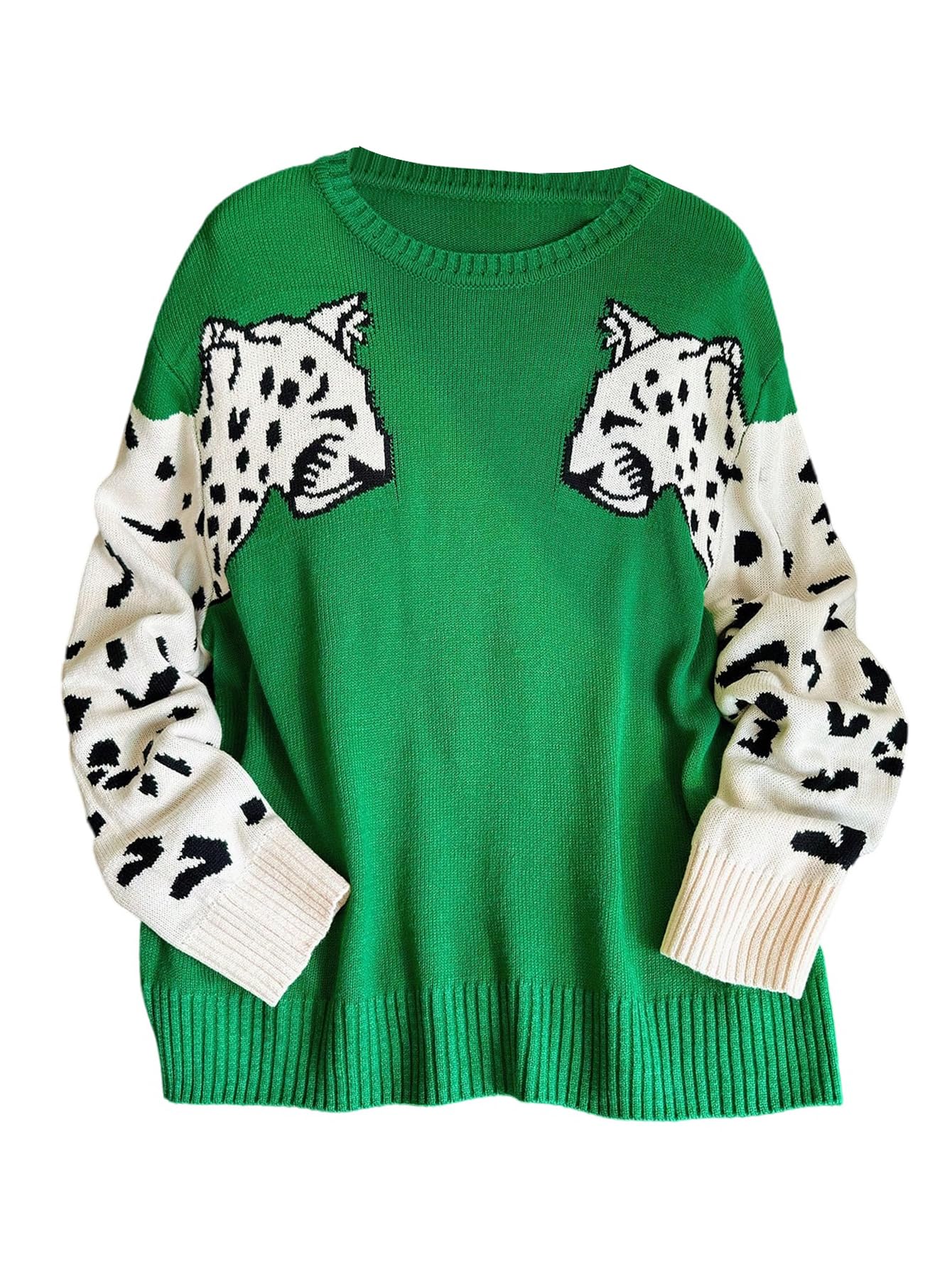 Verdusa Womens Plus Size Leopard Fun Sweaters Trendy Fall Colorblock Pullover Knit Tops