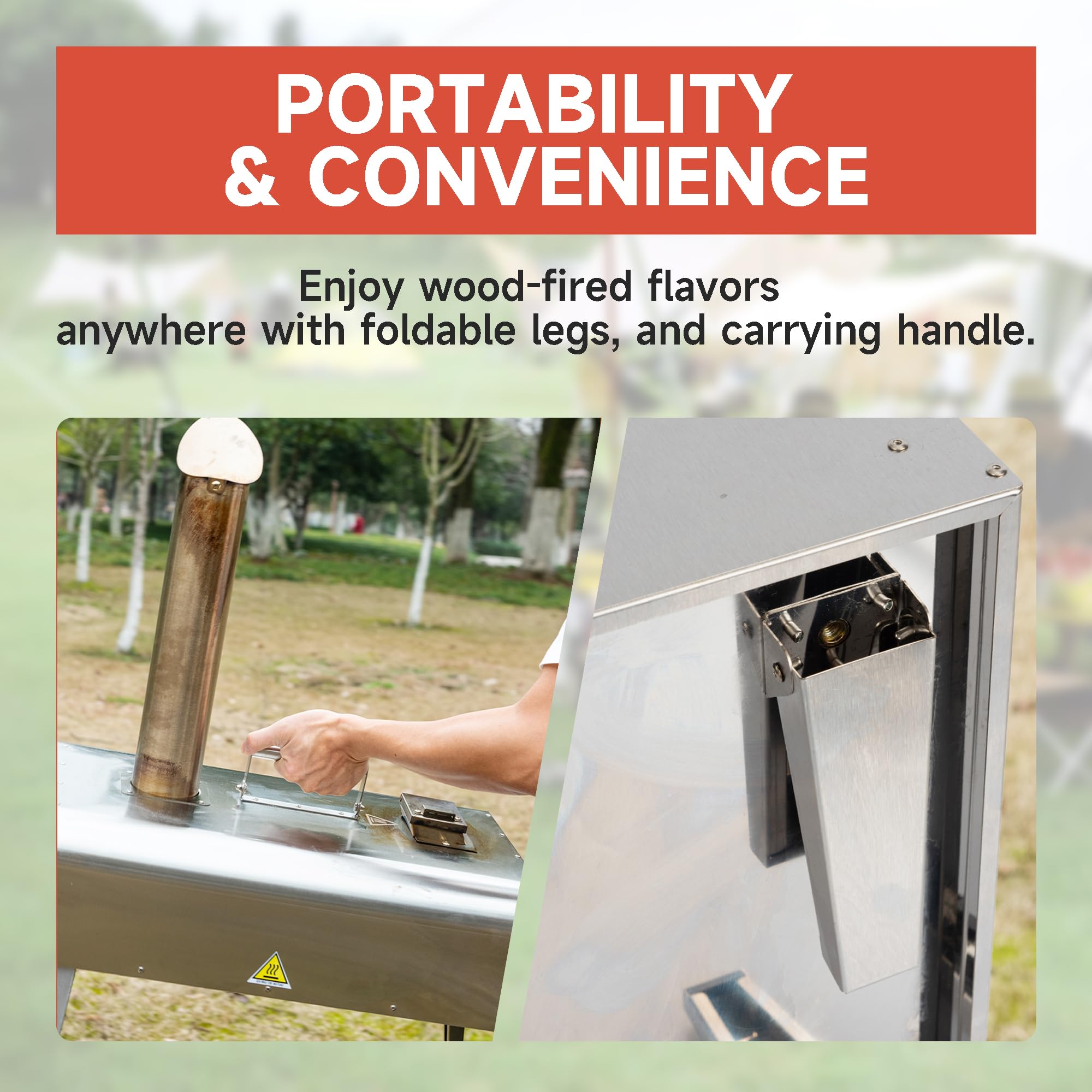 Amazon.com: GYBER Henson Outdoor Pizza Oven Portable 12 Stainless Steel  Backyard Grill Wood Pellet and Charcoal Fired Pizza Maker for Outdoor  Garden or Camping Cooking with Pizza Stone, Foldable Legs : Patio,