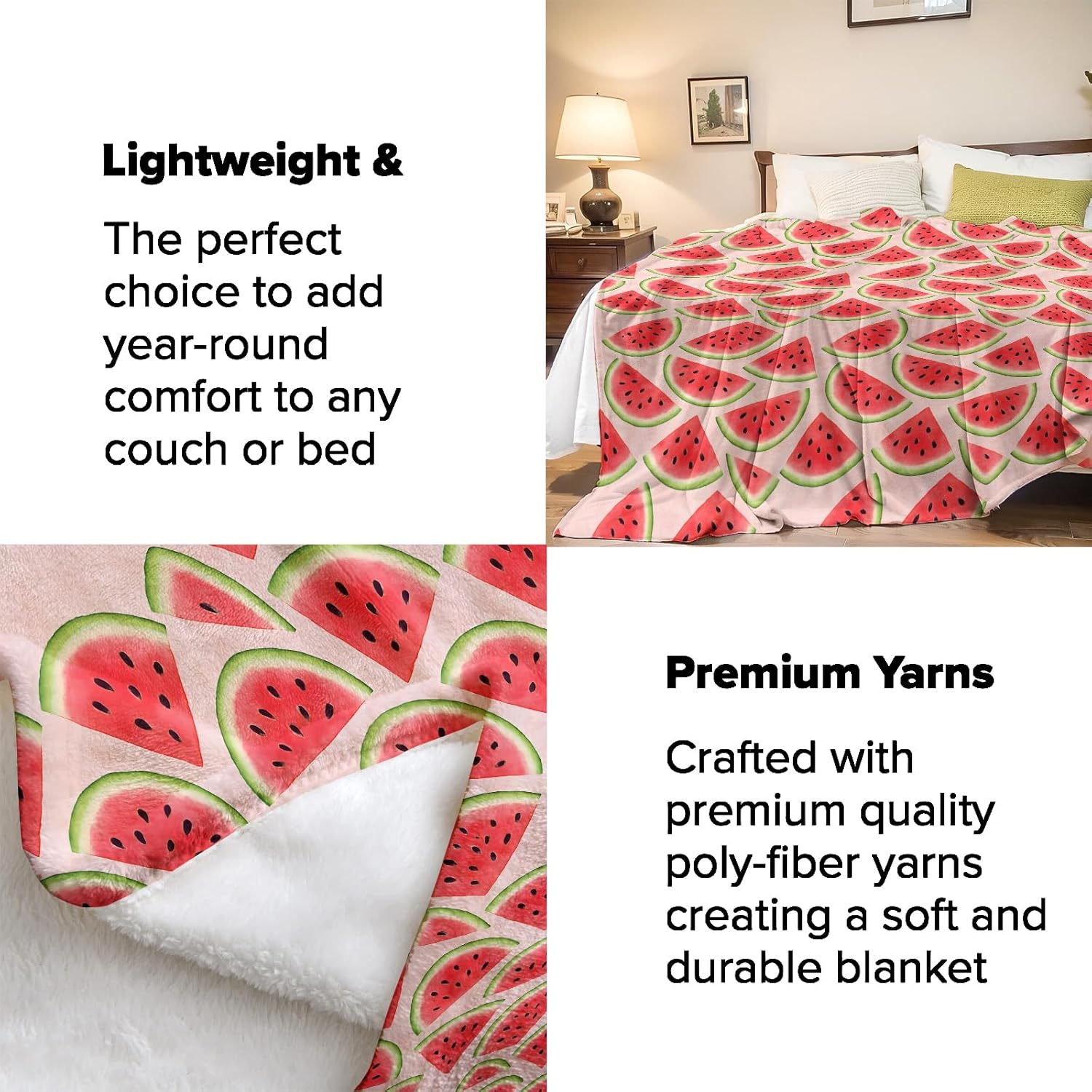 Watermelon Throw Blanket Gifts for Adults Kids, Fruit Blankets for Living Room Bedroom Decor, Fuzzy Warm Flannel Plush 50"x60" - Image 4