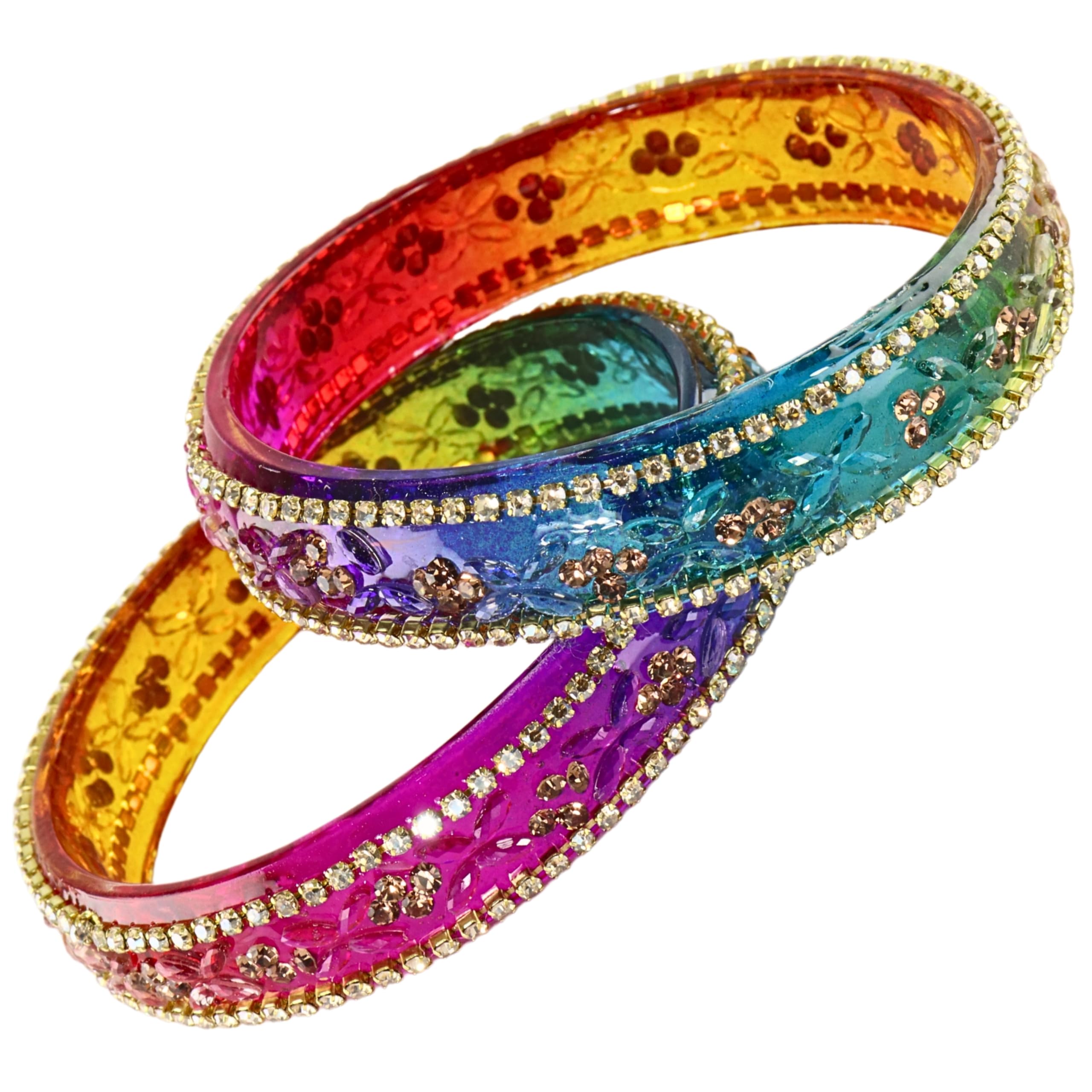 LAVAZZA Transparent Glass Bangles Kada Set For Women & Girls with Gold Zircon Diamonds & Crystals | Multi Bangles | bangles for Women | Colorful Bangles -(LV_AB16-BlueBelly-Multi-2.6) 4