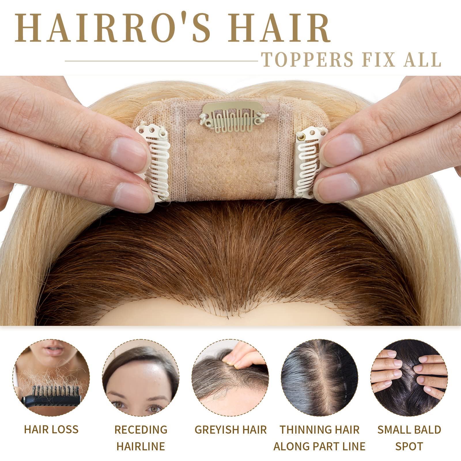 Amazon.com : Hairro 100% Real Human Hair Toppers for Women  display picture 1