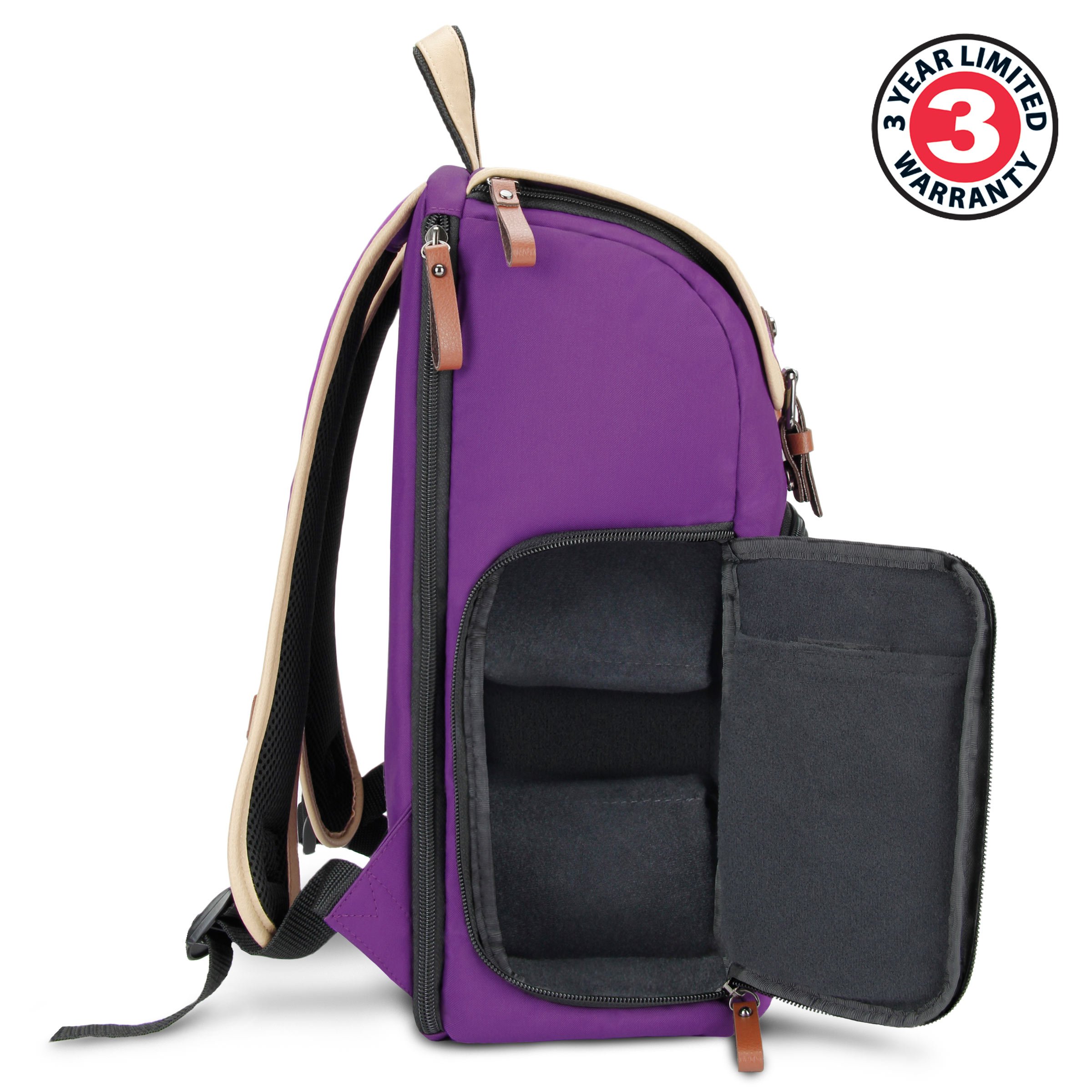 Sac à Dos pour Appareil Photo Reflex Numérique Avec Compartiment à Tablette, Séparateurs Modulables, Support Trépied & Housse Imperméable pour Canon, Nikon, Olympus et autres - Violet - par Gogroove
