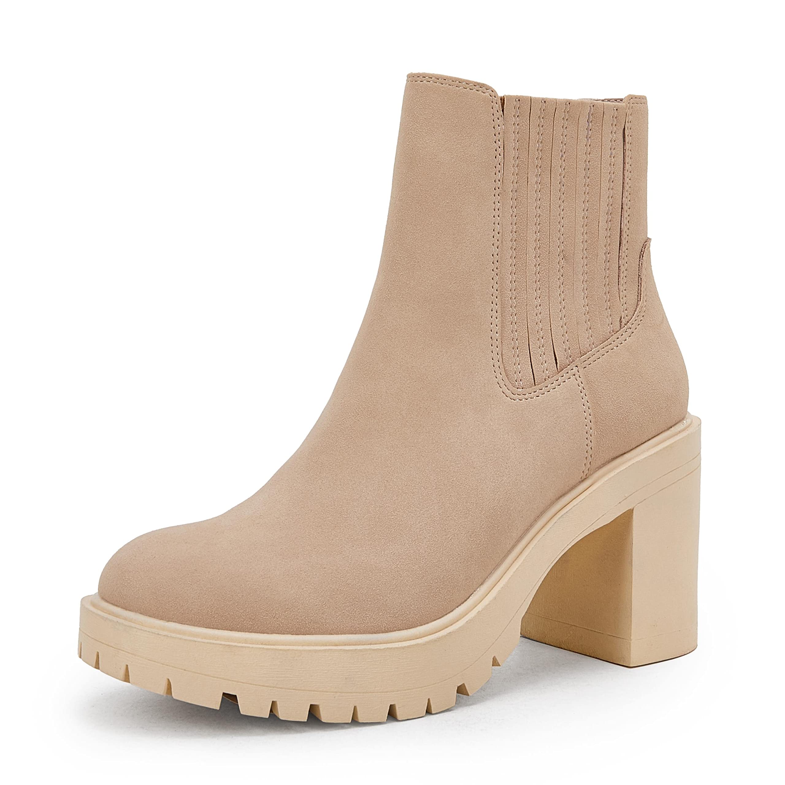 Syktkmx Womens Platform Chelsea Ankle Boots Lug Sole Chunky Block Heel Slip On Accordion High Top Western Booties