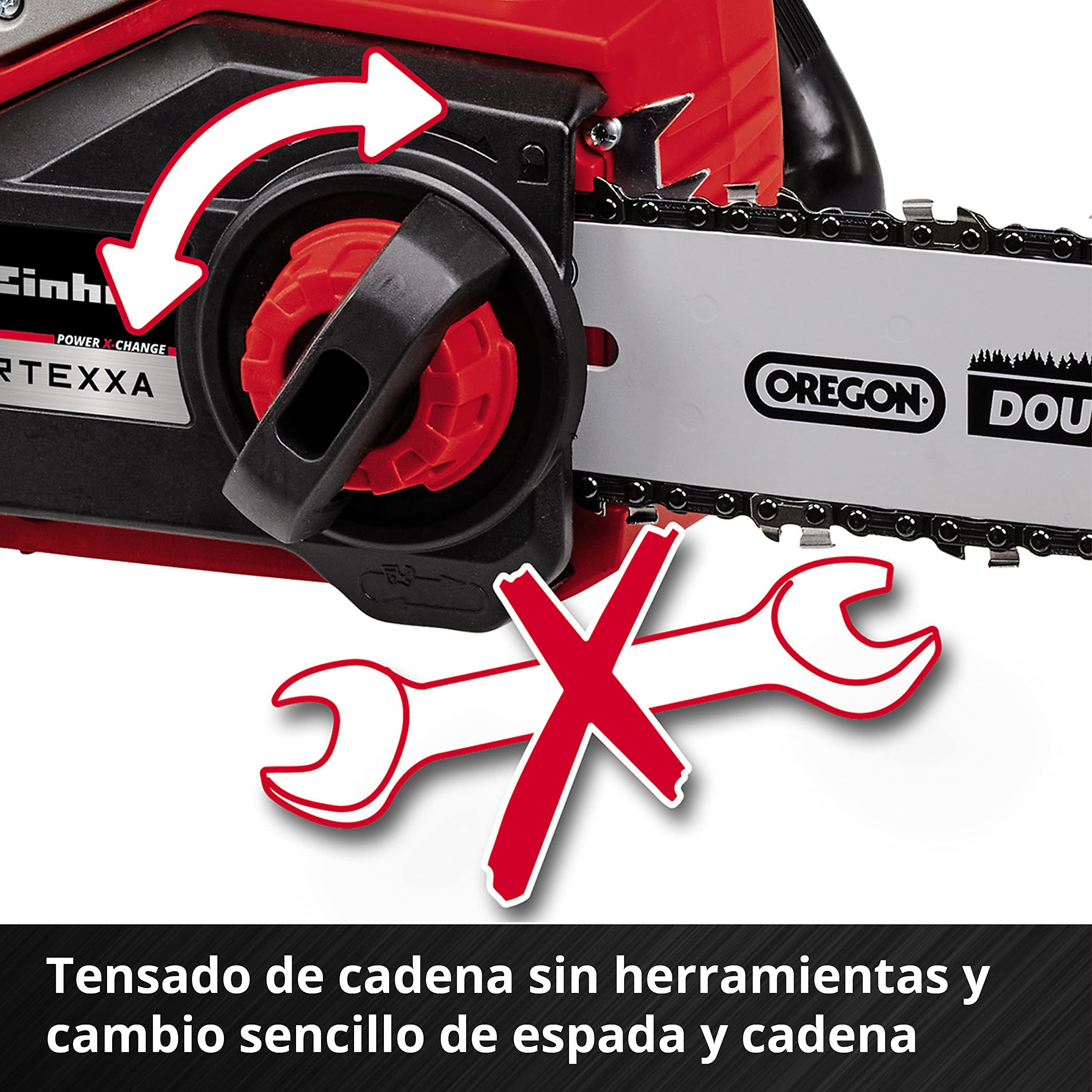 Einhell Motosierra con batería FORTEXXA 18/30 Power X-Change (iones de Li, 18 V, motor eléct. sin escobillas, espada de 30 cm, max. 4300 rpm, sin batería ni cargador)
