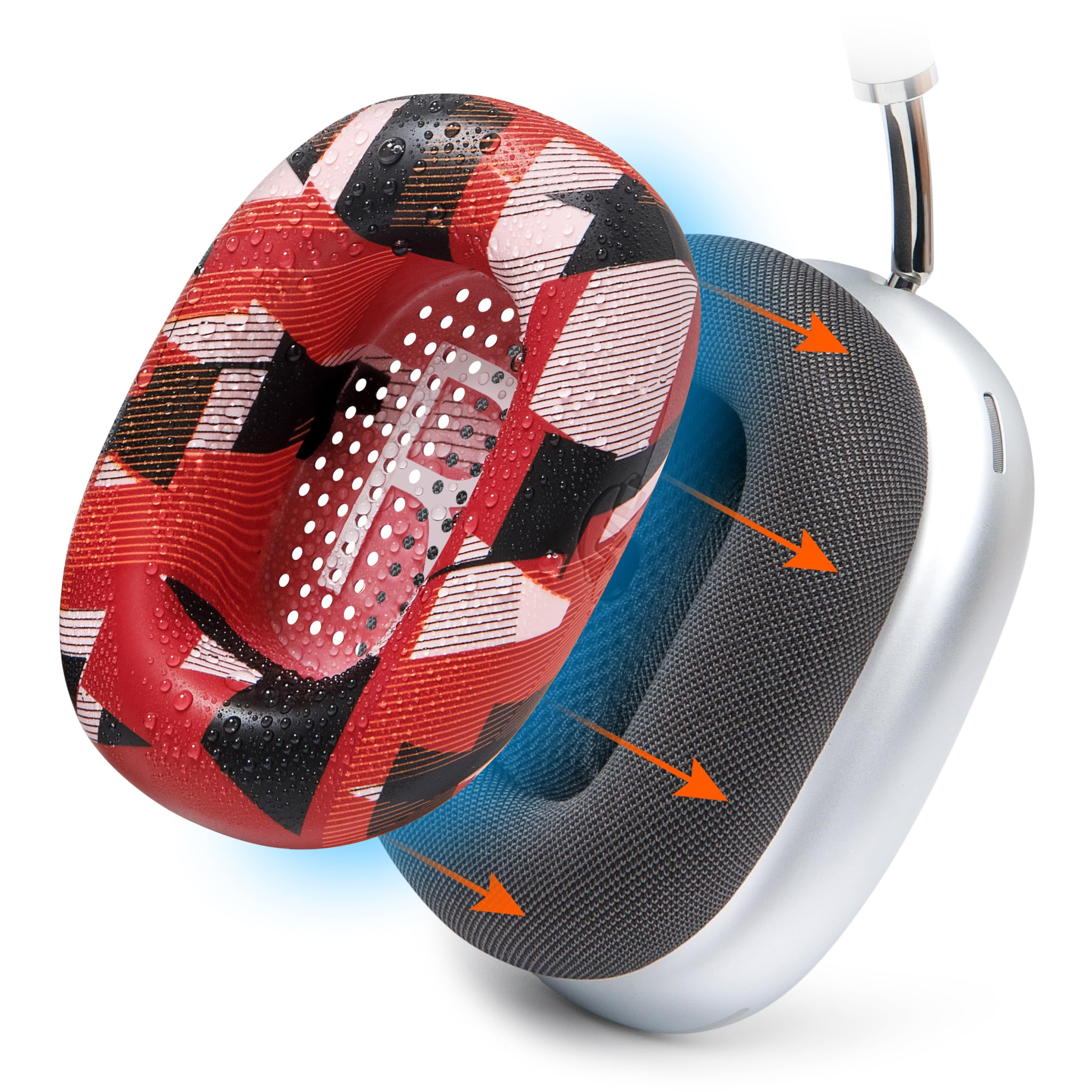 WC SweatZ Max - Patented Protective Earpad Covers for Airpods Max Made by Wicked Cushions | Sweatproof & Easily Washable | Full Earpad Sweat Protection | Red Prism