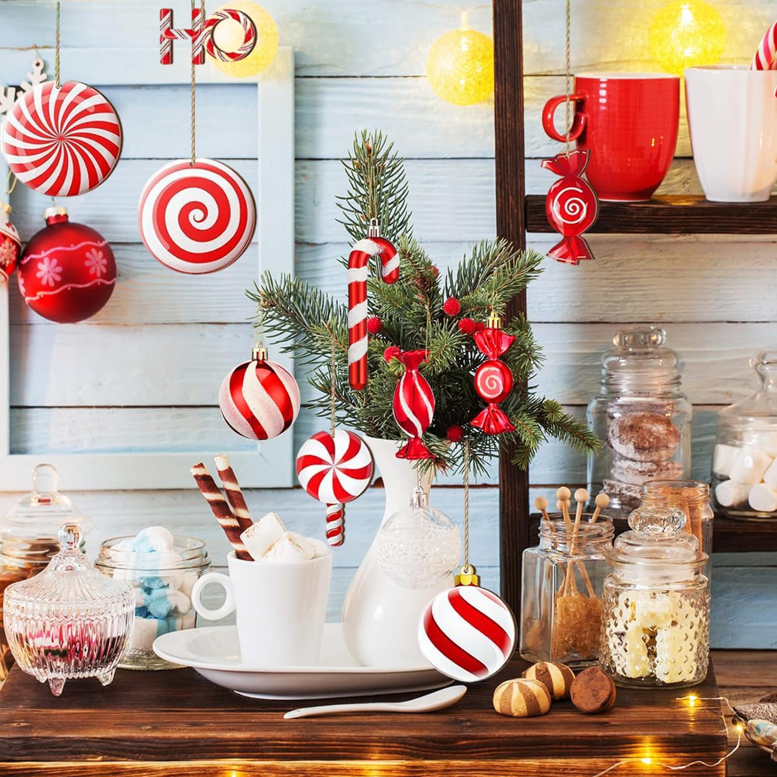 Adornos de Navidad Caramelos 24 Piezas 3-8cm Decoracion Arbol de Navidad Cajas de Madera para Dulces Decoración Navidad para árboles de Navidad, Fiestas, Decoraciones Navideñas