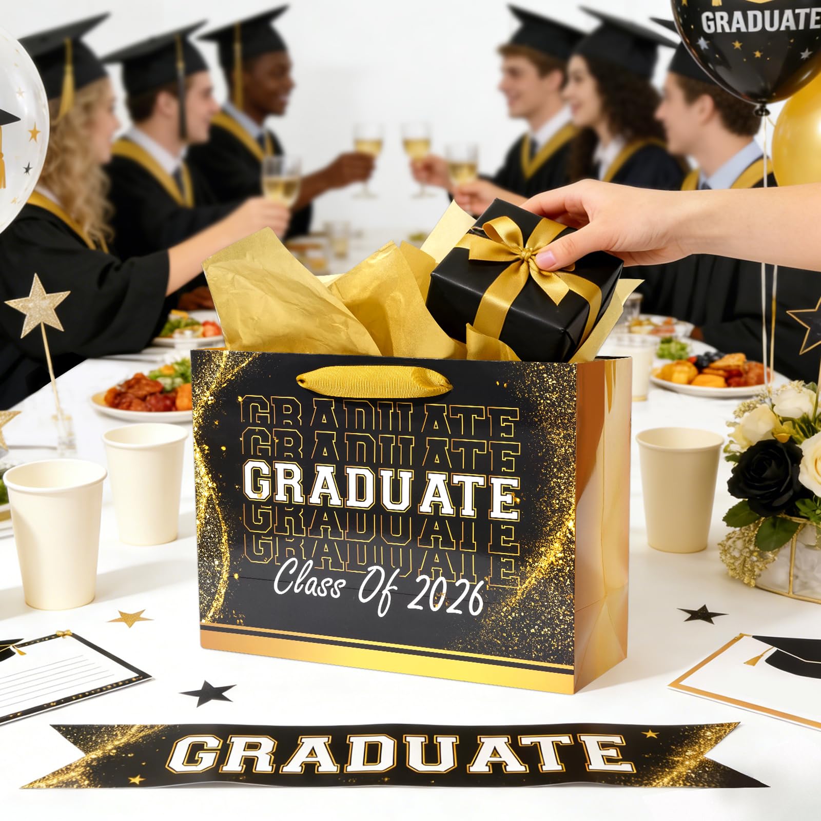 Nihuecne 13" Graduation Gift Bags with Tissue Paper, 4 Pack Paper Gift Bags with Handles for College & High School Graduates Grad Party, 4 Designs