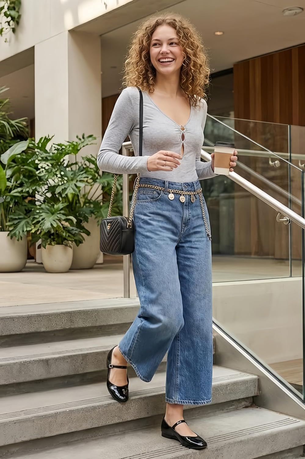 Women Deep V Neck Long Sleeve Bodysuit with Cutout Going Out Bodysuit Casual Stretchy Basic Bodysuit Tops - Image 3