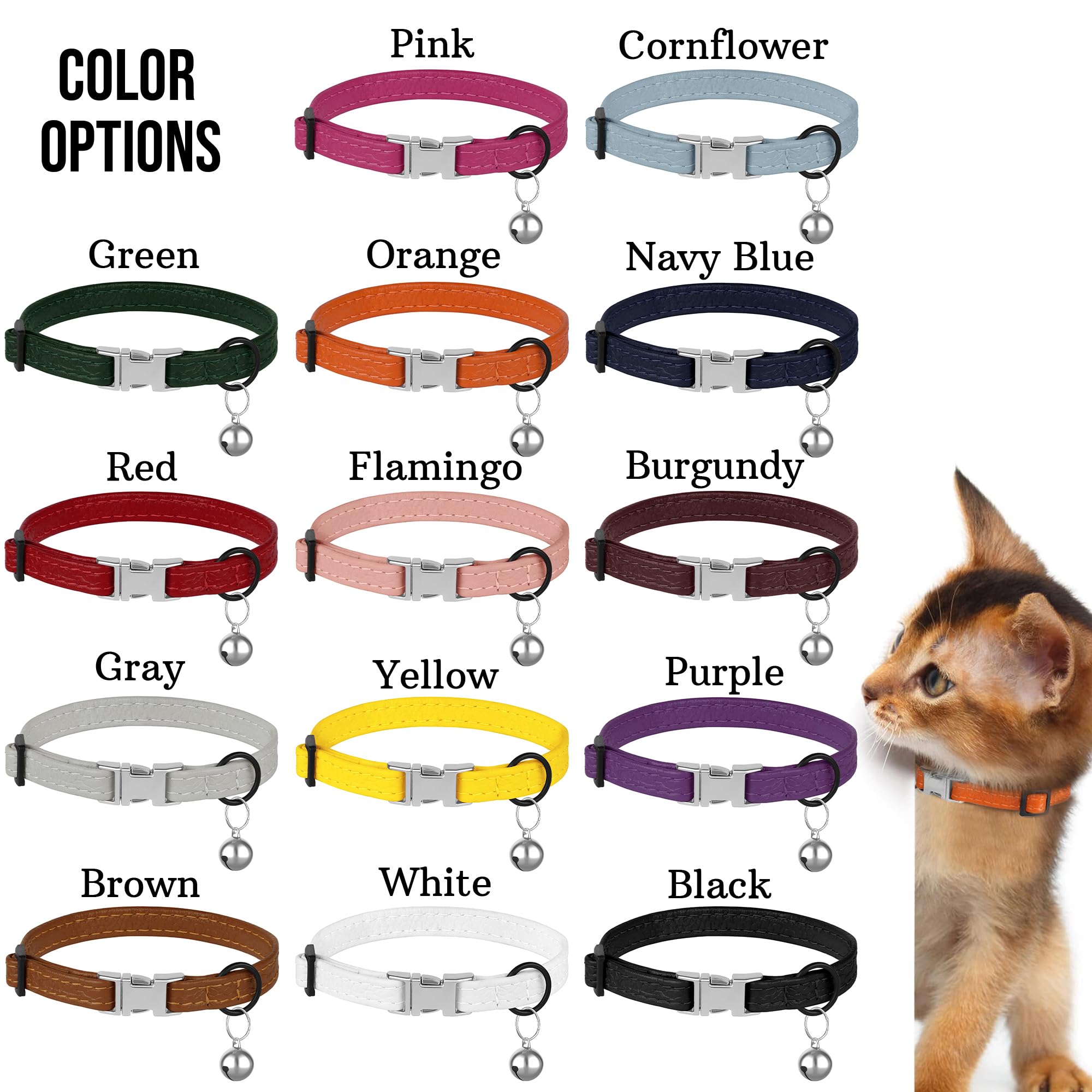 Collar de cuero para gato con hebilla y campana extraíble, no se rompe, ajustable, suave, de seguridad, para mascotas, para niñas, niños, gatos, gatitos (borgoña)