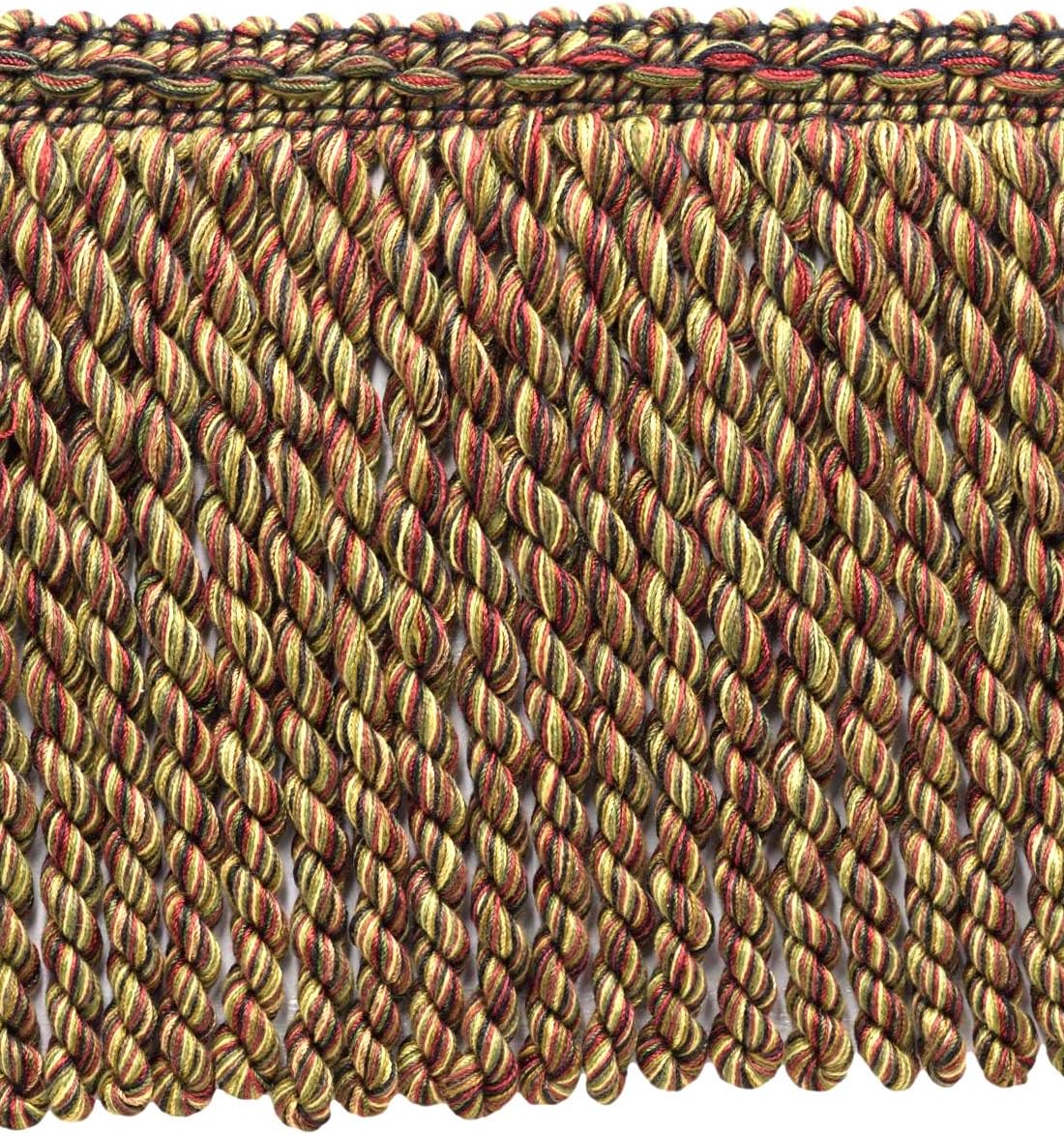 DÉCOPRO 6" (15cm) Decorative Bullion Fringe Trim|Duke Collection|Full Bodied # BFDK6, Holiday Red #N40 (Bright Red, Olive Green, Brown Beige) 5 Yard Value Pack (15 ft/4.5m)