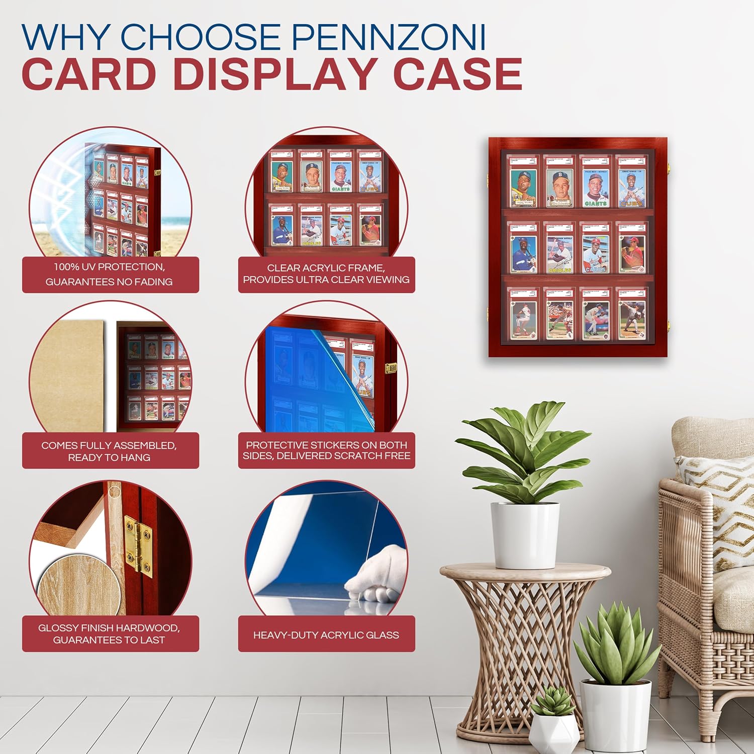PENNZONI Sports Card Display Case, PSA Graded Card Display Case, Holds 12 Graded Sports Cards, Baseball Card Display Case