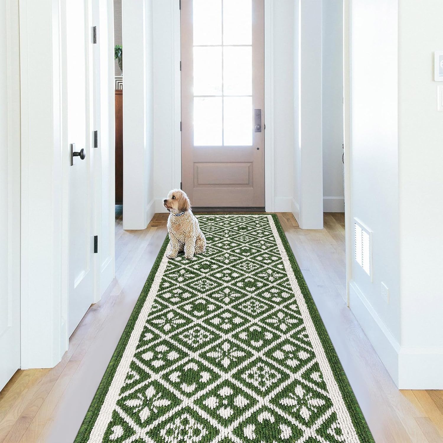 Ileading Christmas Hallway Runner Rug 2x6ft, Durable Xmas Welcome Indoor Doormat Mat Non Slip Kitchen Floor Mats with Rubber Backing, Machine Washable Green Winter Holiday Decor Entryway Carpet 2' x 6' (Rectangular) Green