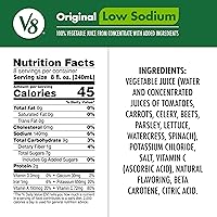 Vista 2 de Jugo V8 original bajo en sodio 100% de verduras, mezcla de verduras con jugo de tomate, botella de 64 onzas líquidas
