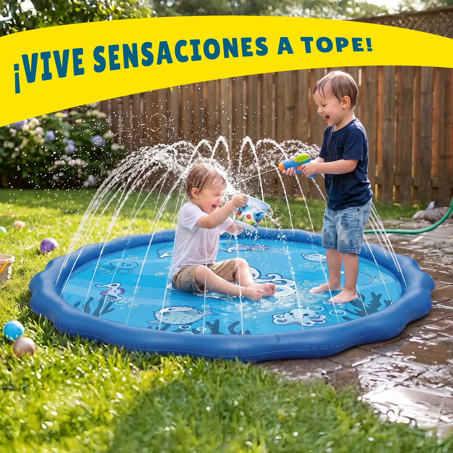 Super Splash® | Juego de Agua para Niños | Alfombra con Chorros de Agua 200 cm | Alfombra Exterior | Fácil Instalación | Riego Automático | Diversión para Toda la Familia | OriginalCorner®