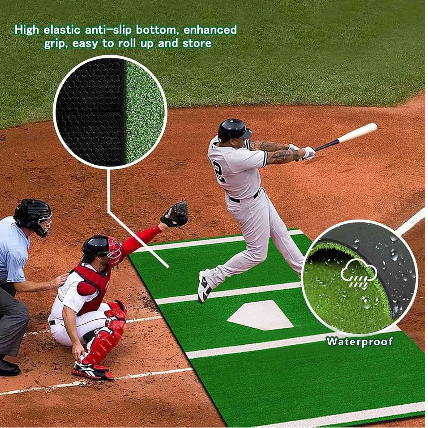 Hitting Turf Mat, Batters Box Turf Mats with Home Plate, Turf Batters Box Mat, with Non-Slip Rubber Backing for Batting Stance Practice