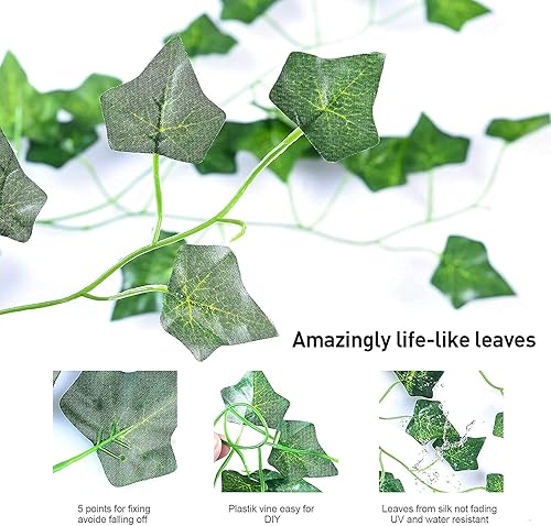 Miniatura 4 de Fielegen Guirnalda de hiedra artificial con 20 luces LED de 6.56 pies cada una de 6.56 pies, funciona con pilas, luces de hiedra falsas para