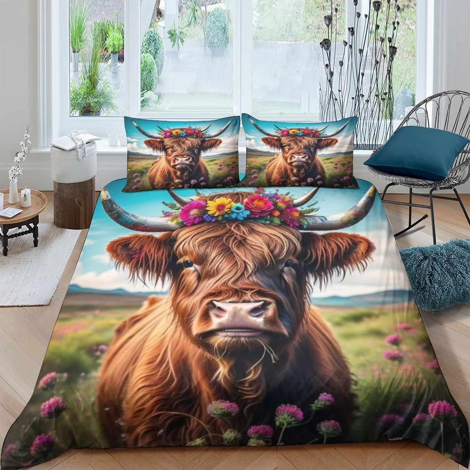 Housse de couette Bétail des Highlands 220x240cm en microfibre durable pour chambre d'enfant