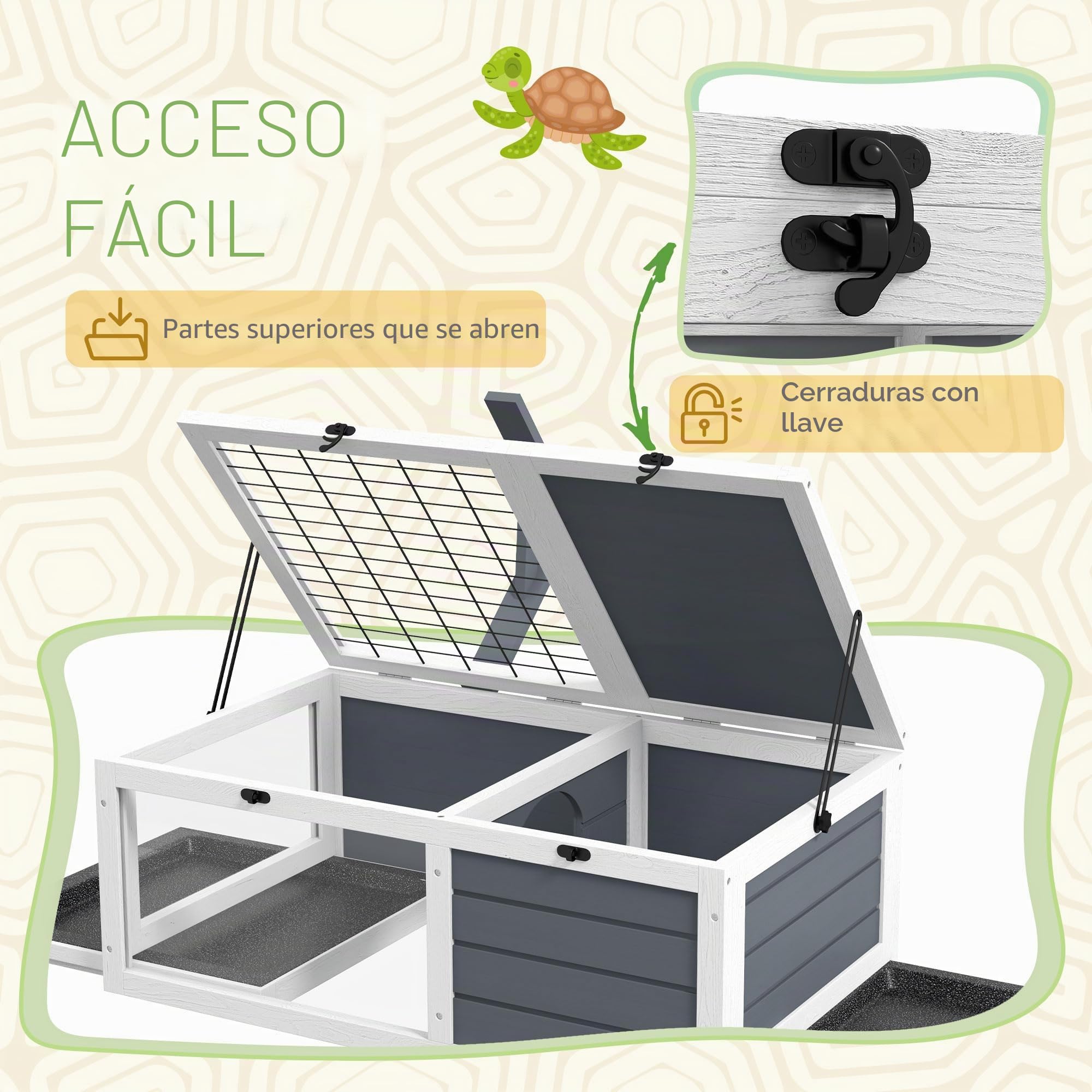 PawHut Casa para Tortugas Recinto con Soporte de lámpara de Madera Gris